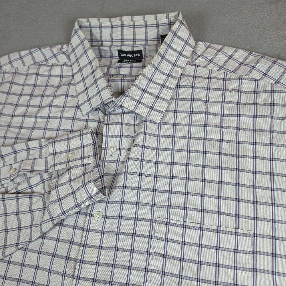 Van Heusen Stain Shield Shirt Mens Big Fit Stretch Plaid Button Down Long Sleeve